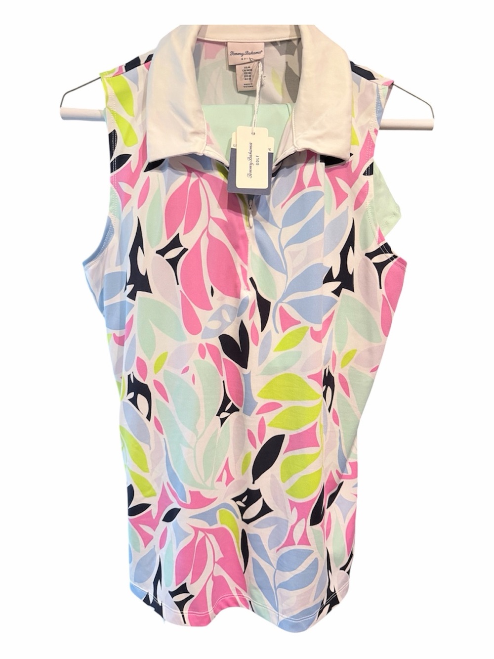 NWT Tommy Bahama Golf Women M Floral Sleeveless Polo UPF 50 Quarter Zip